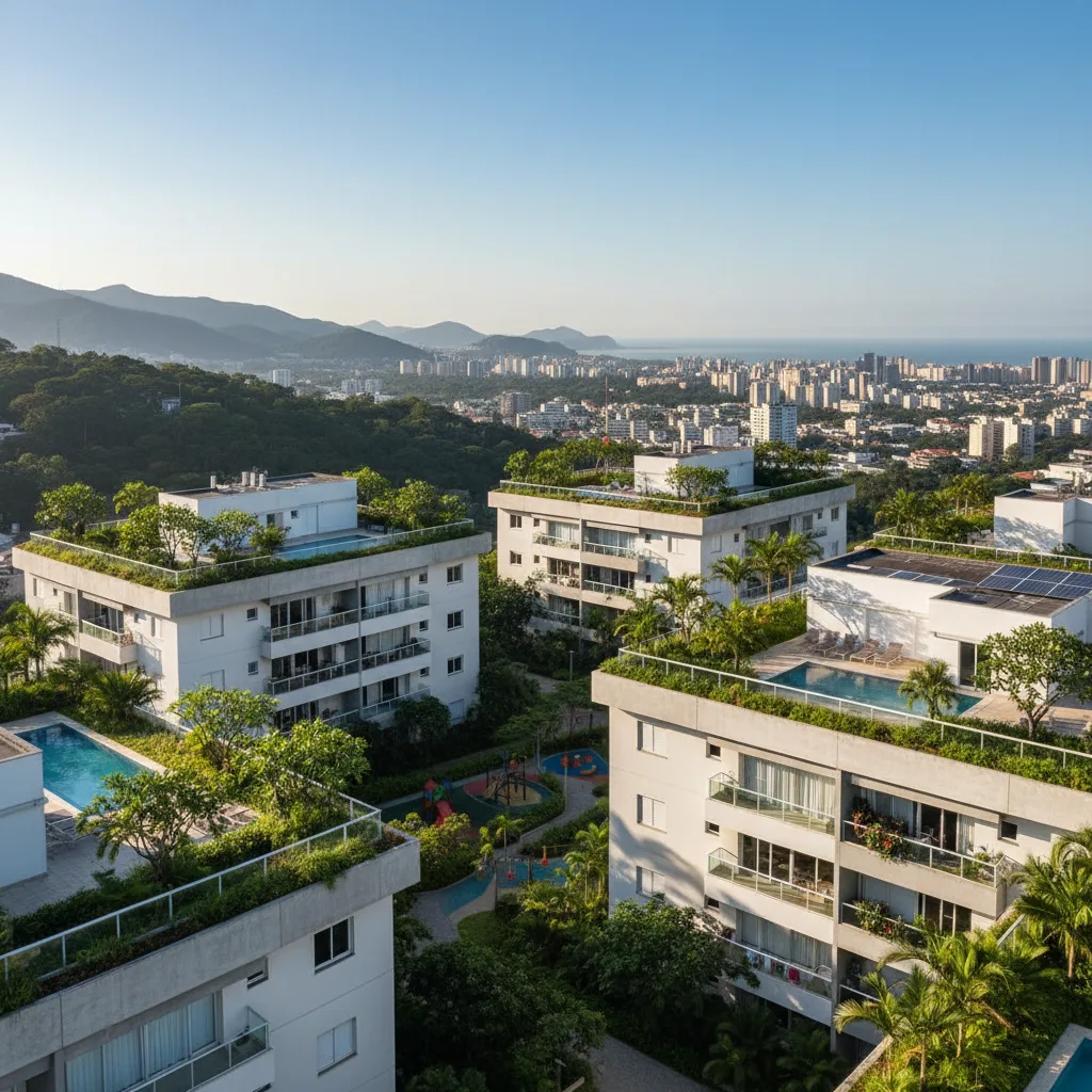 Complexo de apartamentos moderno ao pôr do sol