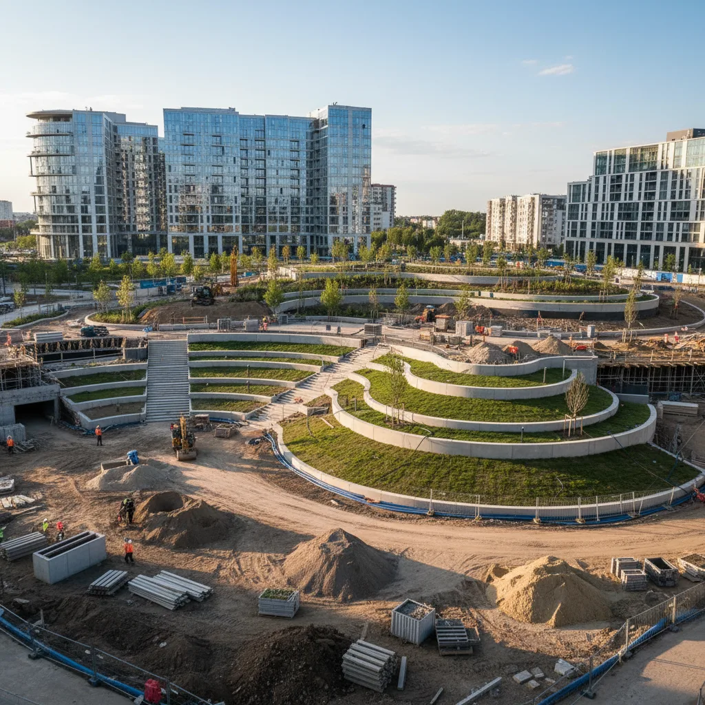 Obra em andamento Green Urban, grua de construção ao fundo
