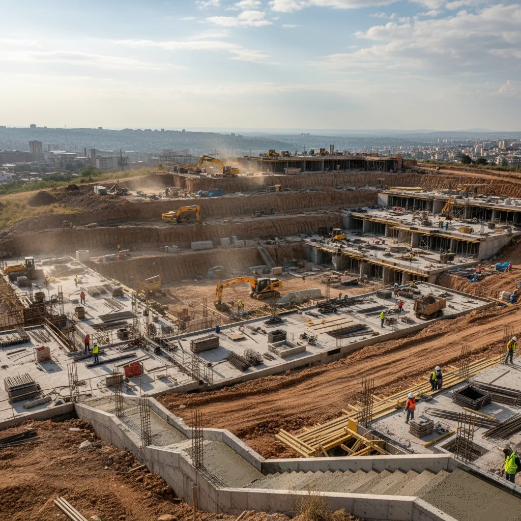 Obra Horizonte Alto, obra em fundação com guindaste