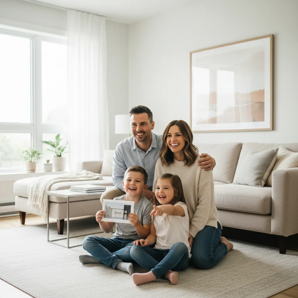 Família feliz em apartamento TorreViva