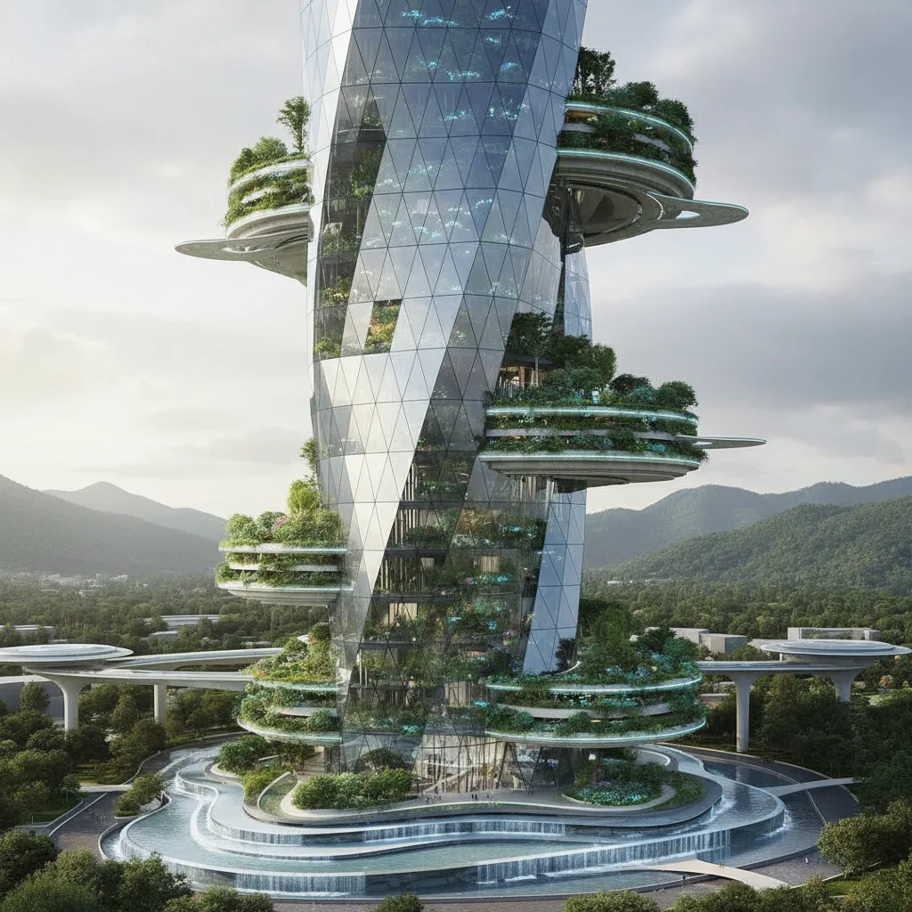 Conceito de prédio futurista sustentável em São Paulo