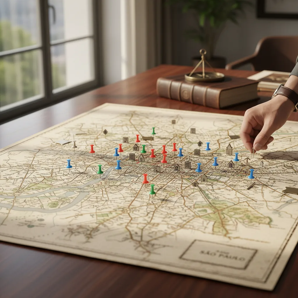 Mapa da cidade de São Paulo com pins de projetos TorreViva