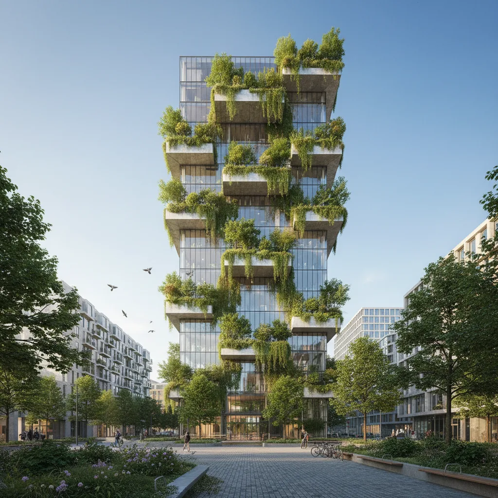 Prédio urbano sustentável com fachada verde