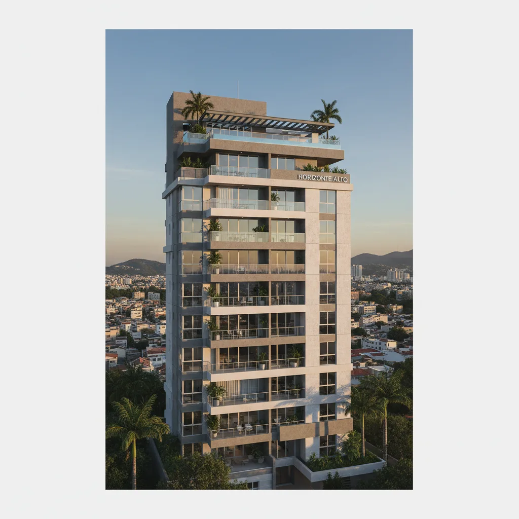 Vista do edifício Horizonte Alto, apartamentos verticalizados